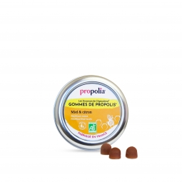 GOMME PROPOLIS MIEL & CITRON BIO (boite métal 45 g)