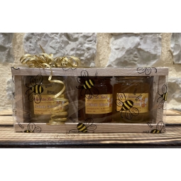 COFFRET BOIS AVEC 3 POTS DE MIEL (3 x 125 g)