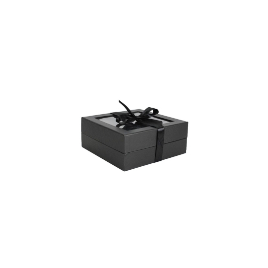 COFFRET NOIR AVEC FENETRE, FERMETURE RUBAN, 18*18*7,5