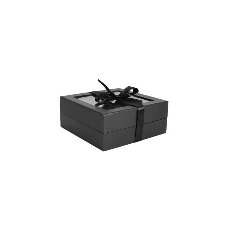 COFFRET NOIR AVEC FENETRE, FERMETURE RUBAN, 18*18*7,5